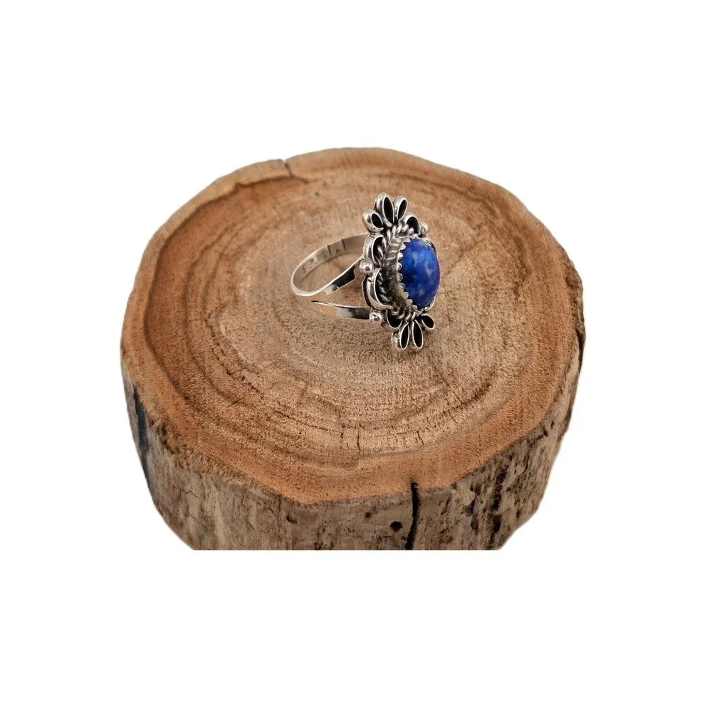 Navajo Sodalite Stone Scallop Ribbon‎ Halo Ring by Marvin Martinez Sz7.5US